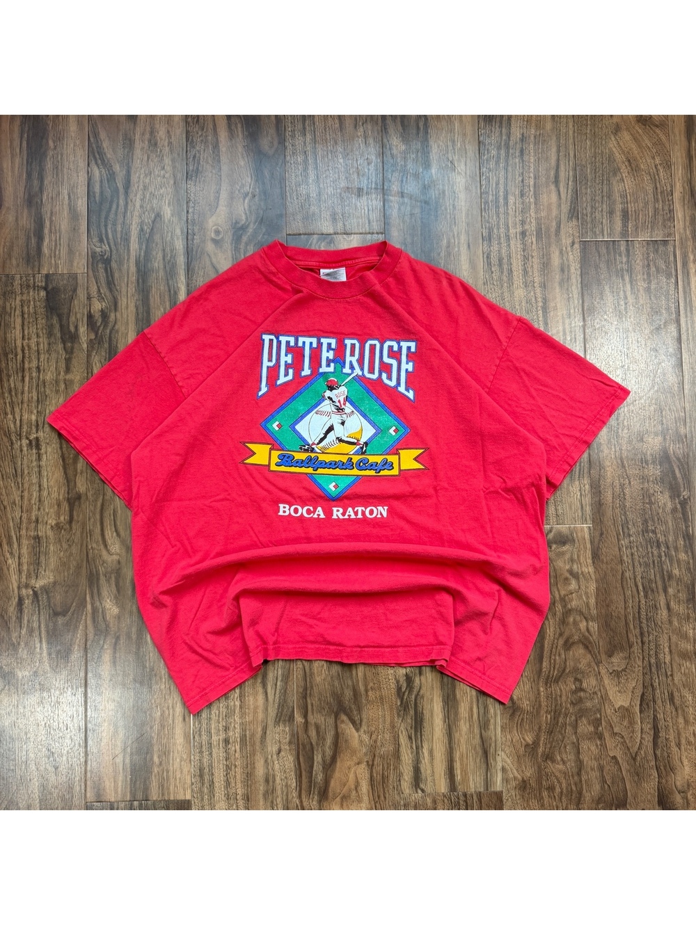 Vintage 90s Pete Rose Ballpark Cafe T Shirt Graphic Red XXL Baseball MLB